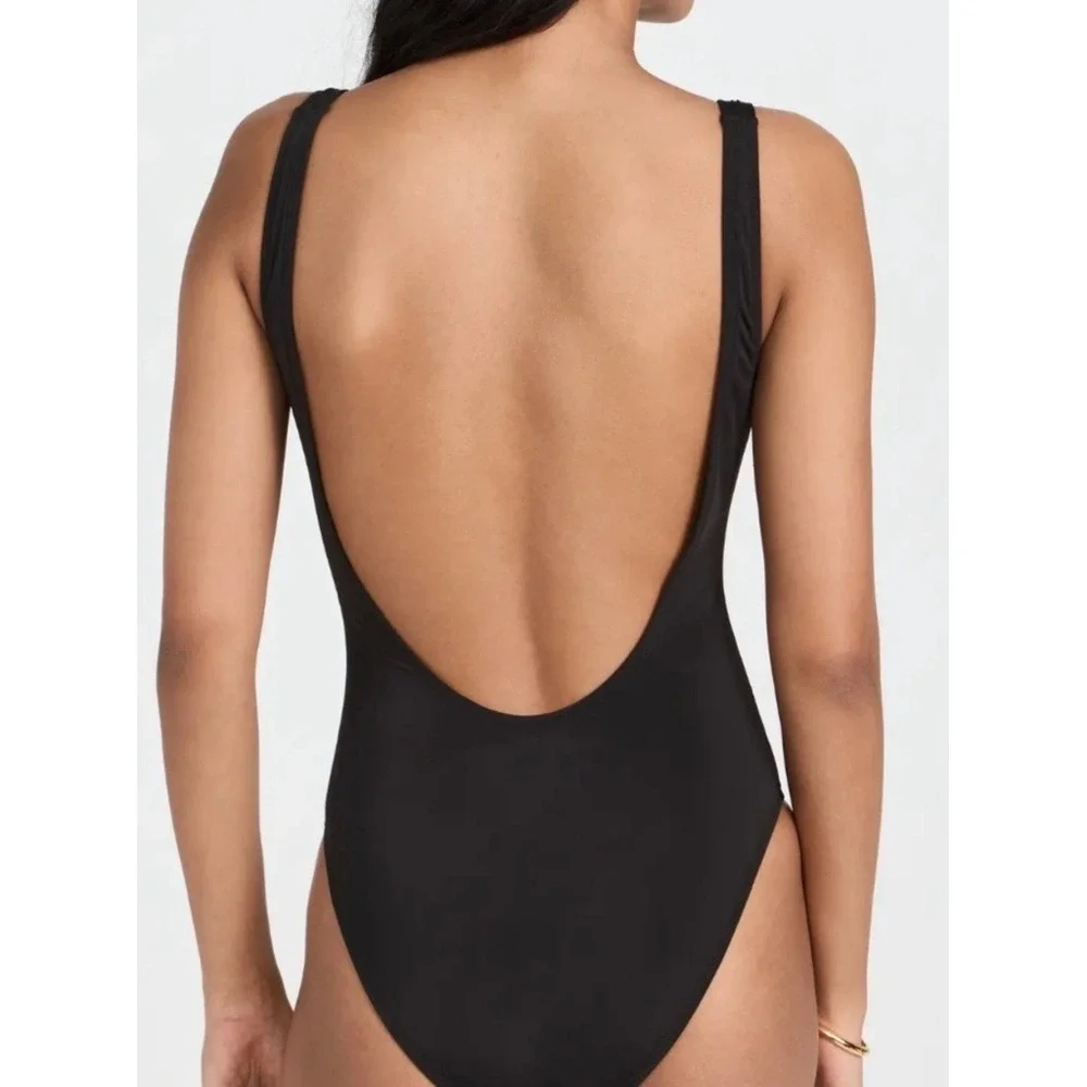Staud Adler black ruched one piece swimsuit sz XL